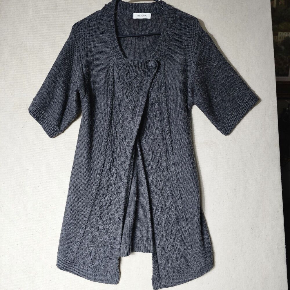 Gray Cable Knit Cardigan Duster Size Medium/Large Wool Blend Winterwear Chic
